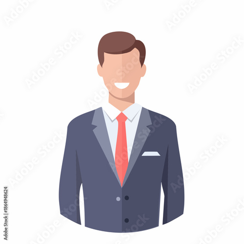 Smiling businessman in suit and tie facing forward representing professional confidence and leadership in business contexts