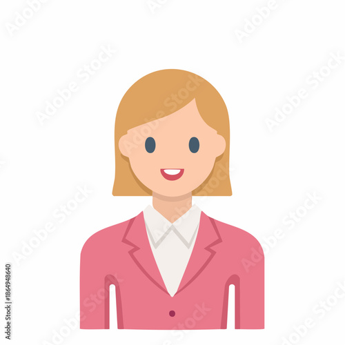 Businesswoman icon, blonde hair, pink suit, vector illustration, simple avatar, confident woman, flat style