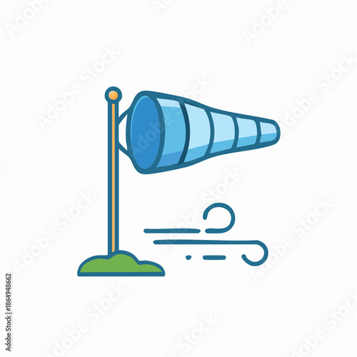 Wind Cone Showing Wind Direction with Air Movement. Windy Weather Icon, Cartoon Style