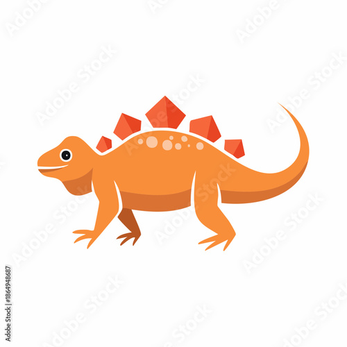 Orange Lizard with Spikes Adorable Reptile Graphic Vector Image Stegosaurus Style