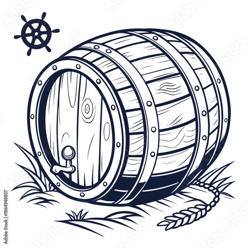 Rustic Wooden Barrel Vector Graphic for Storage and Cargo