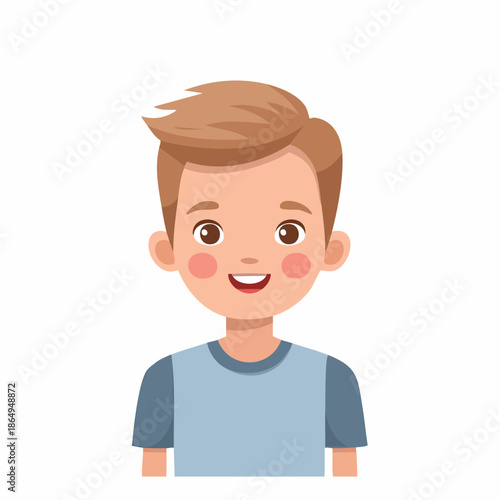 Smiling Young Boy Portrait Brown Hair Kid Friendly Illustration Cute Face