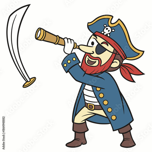 Traditional Pirate Captain Illustration Standing Full Body