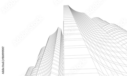 Abstract modern city buildings. Architectural concept sketch
