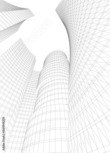 Abstract modern city buildings. Architectural concept sketch