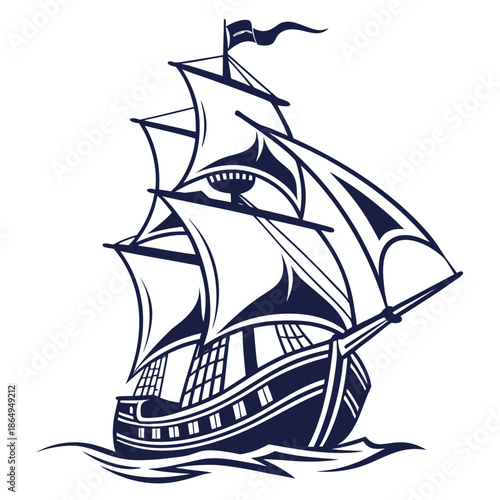 Black Pirate Ship Silhouette Vector Graphic for Sea Adventure