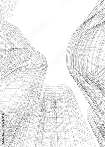 Abstract modern city buildings. Architectural concept sketch