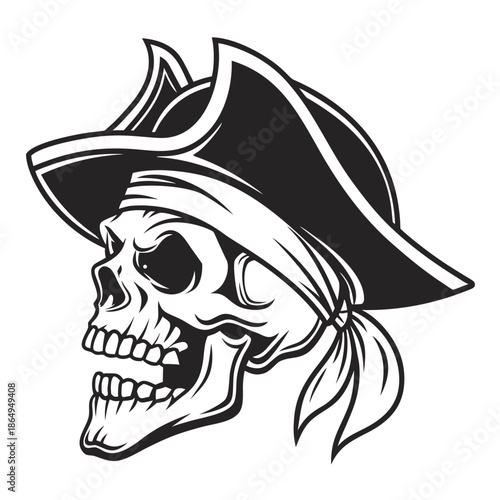 Historical Pirate Skull in Tricorn Hat Graphic Illustration