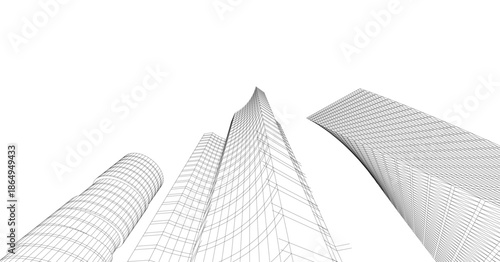 Abstract modern city buildings. Architectural concept sketch