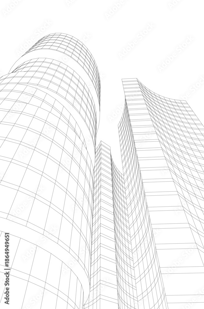 Fototapeta premium Abstract modern city buildings. Architectural concept sketch