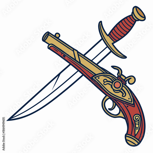 Crossed Pirate Sword and Flintlock Pistol Vector
