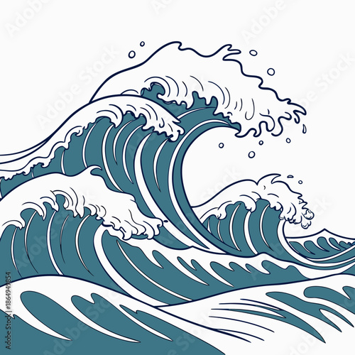 Dynamic Stormy Sea Waves Vector Art Illustration