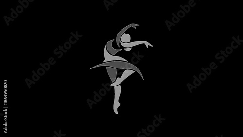 Stylized grey ballet dancer in motion against black background movement