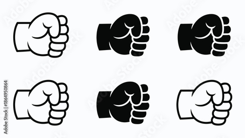 Set of fist symbols in various colors isolated on white background, Vector, illustration
