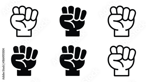 Set of six fist symbols isolated on white background, Vector, illustration