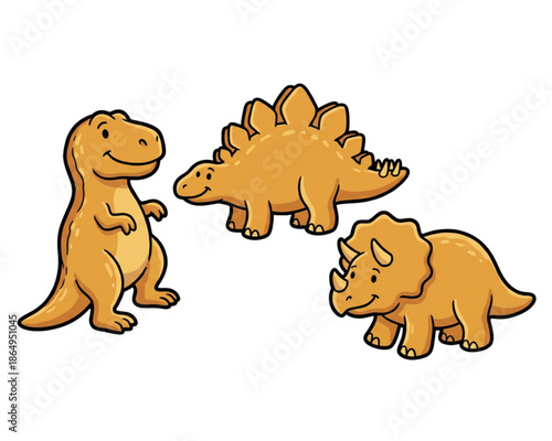 Brown dinosaur-shaped cookies, a snack for children.