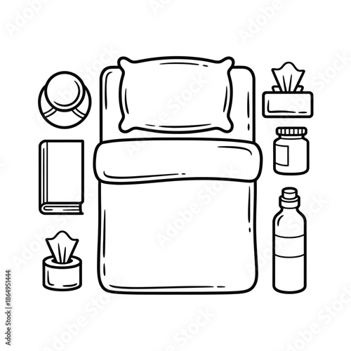 Bedroom essentials isolated on white background, Vector, illustration
