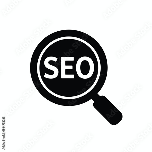 Magnifying glass showing seo isolated on white background, Vector, illustration