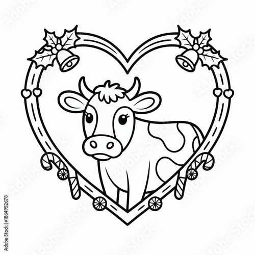 Cow inside heart decoration isolated on white background, Vector, illustration