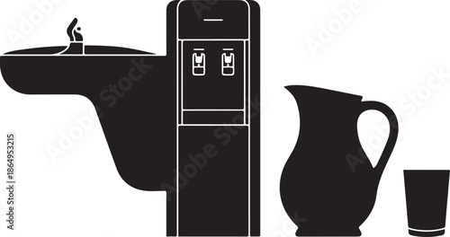 Water cooler and sink with pitcher and cup