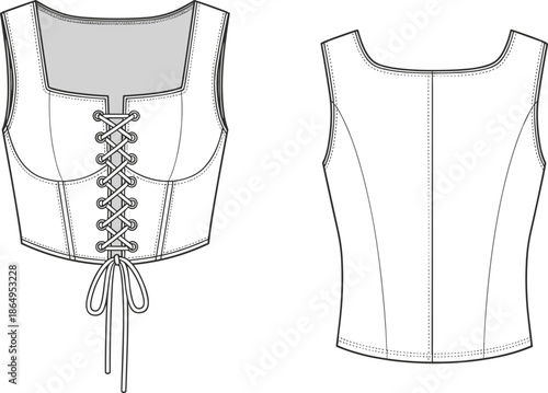 Technical fashion sketch of women's double breasted blazer jacket with peaked lapels, front and back view flat vector CAD illustration,