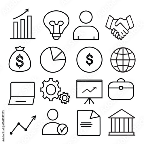 Corporate & Office Workflow Business Icons Set – Finance, Startup, Management, and Analytics Icons