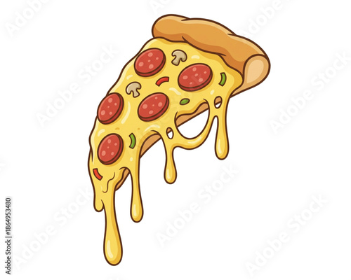 Tasty of a pepperoni pizza slice and chocolate ice cream for a fast food restaurant snack