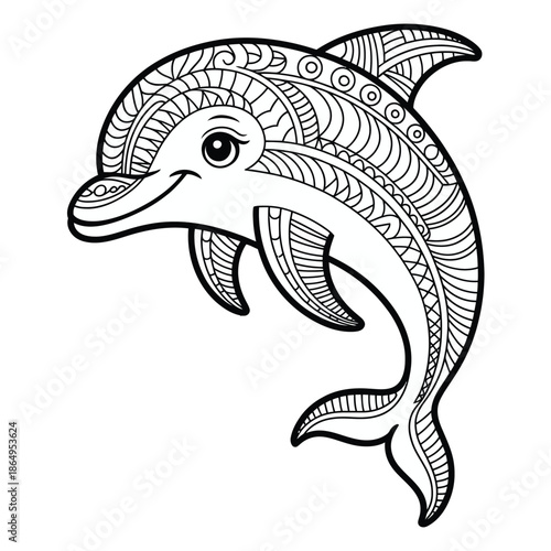 Intricate dolphin design isolated on white background, Vector, illustration