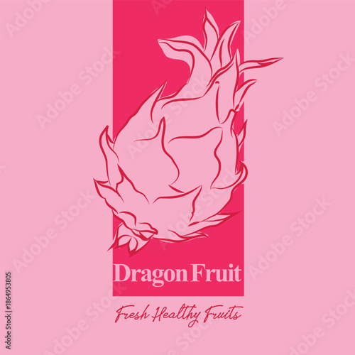 Dragon fruit Labels with Hand-Drawn Style, Packaging Design with Fruit Icons and Text, Minimal and Colorful label design, label sticker for packaging, editable print-ready vector template file