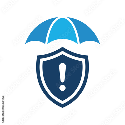 Umbrella protecting shield with exclamation mark