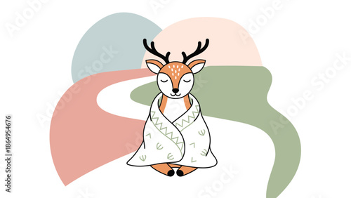 Serene Deer Meditating In A Cozy Blanket Against Abstract Pastel Background
