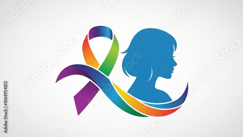 Rainbow Awareness Ribbon with Female Profile Symbolizing Support and Solid Page Page Page