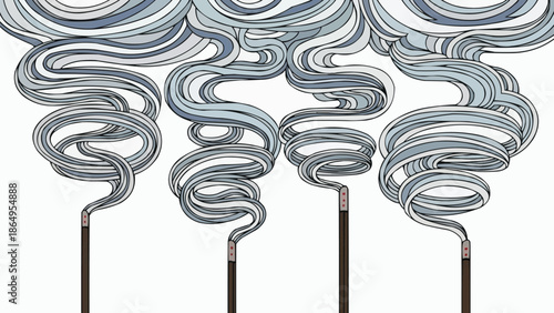 Incense smoke rings rising in patterned coils, ethereal smoke spiral, abstract spiritual aroma, meditation and relaxation visual