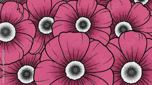 Velvet petals blooming in oversized flowers with stippled centers