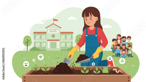 Student Learns About Composting Soil With School Children Education