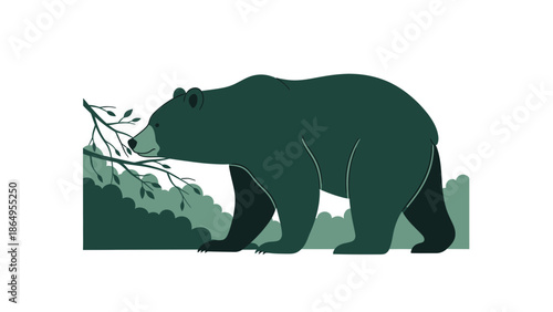 Stylized Bear Roaming In The Forest Against A White Background Design