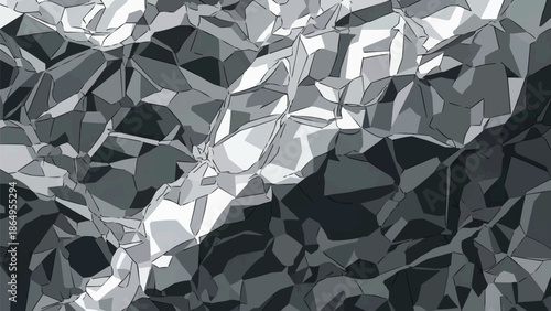 Crumpled foil sheets with angular light reflections, metallic texture background, shiny silver abstract pattern, reflective surface vector illustration