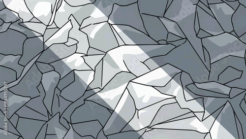 Crumpled foil sheets with angular light reflections, metallic texture background, shiny silver abstract pattern, reflective surface vector illustration