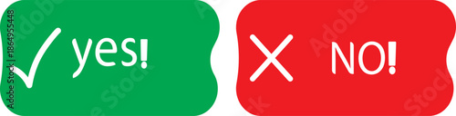 yes check mark and no cross symbols. Yes no icon.  Green yes icon. Red no icon. Green on sign set.