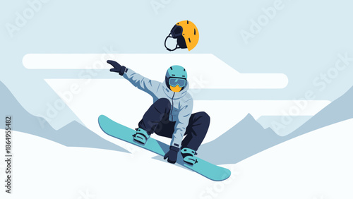 Snowboarder In Action With Helmet Illustration Perfect For Winter Holiday