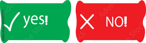 yes check mark and no cross symbols. Yes no icon.  Green yes icon. Red no icon. Green on sign set.