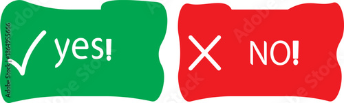 yes check mark and no cross symbols. Yes no icon.  Green yes icon. Red no icon. Green on sign set.