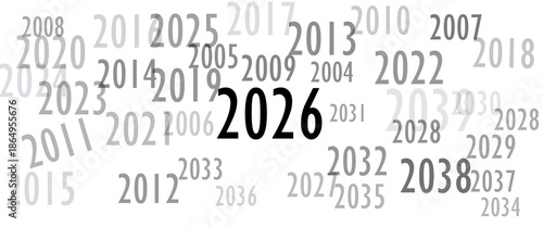 2026 2027 2028 New Year. Numbers in sequence. Calendar. Years follow each other. On a white background