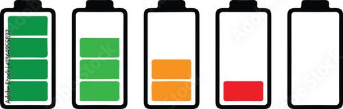five battery charge level indicator charger icon set vector energy power collection illustration 