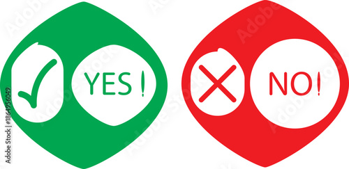 yes check mark and no cross symbols. Yes no icon.  Green yes icon. Red no icon. Green on sign set.