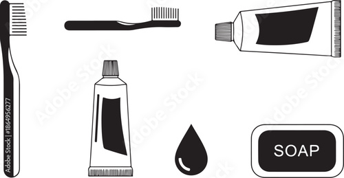Black and white bathroom toiletries illustration
