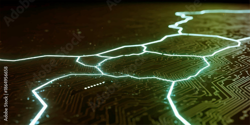 Futuristic circuit board with glowing green lines