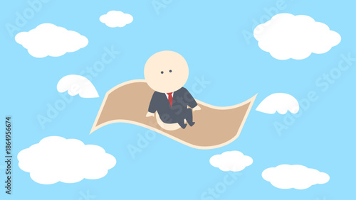 ビジネスイメージイラスト_札束タワーの上で働くビジネスマン