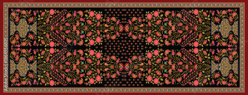 decorative mughal motif   stole black background design 