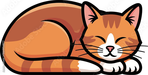 Adorable Orange Tabby Cat Sleeping Soundly in a Curled Up Position Cute Cartoon Pet Illustration